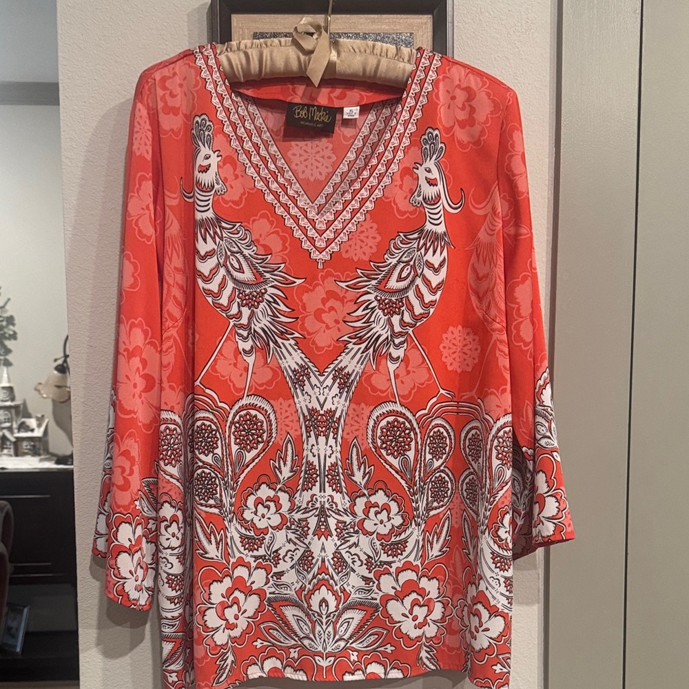 Bob Mackie wearable art Tunic XL Peacocks